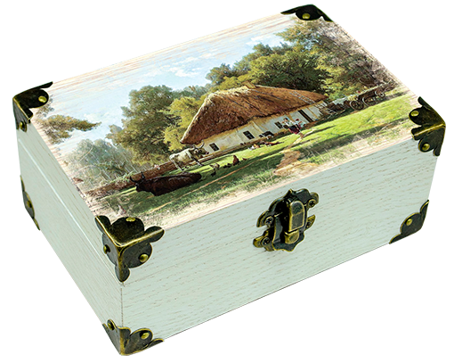 Шкатулка эко декоративная Украина Дом с сельским двором 10х15 см Белый (укш02б10х15)