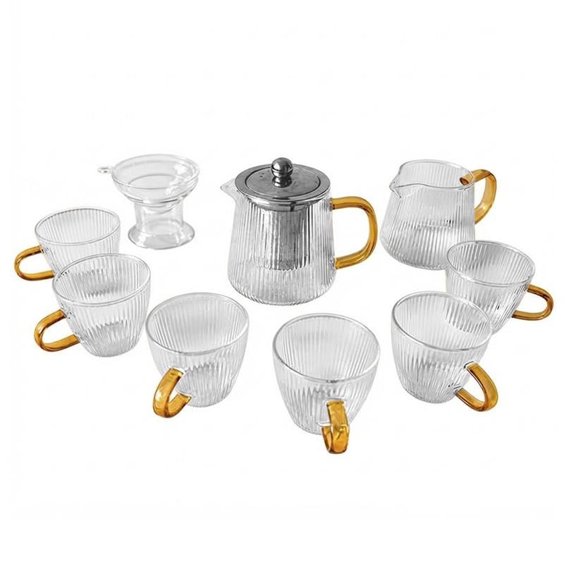 Сервиз для чая стеклянный Lesko А6051 Teko Pitcher вертикальный узор на 6 персон (37990080)
