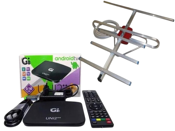 Комплект Смарт AndroidTV/Т2 тюнер GI UNI 2++ 2/16 TM/Антенна комнатная A-sus 0,3 (1052)