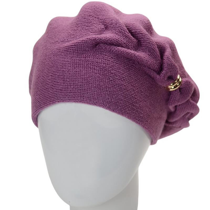 Берет женский Lirus Илона двойной на стойке с узором one size сиреневый (277467)