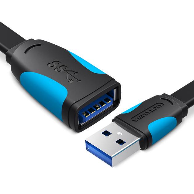 Кабель Vention USB 3.0 Подовжувач 5 Гбіт/с USB-A папа на USB-A мама Плоский Адаптер 1,5 м Чорний (VAS-A13-B150)