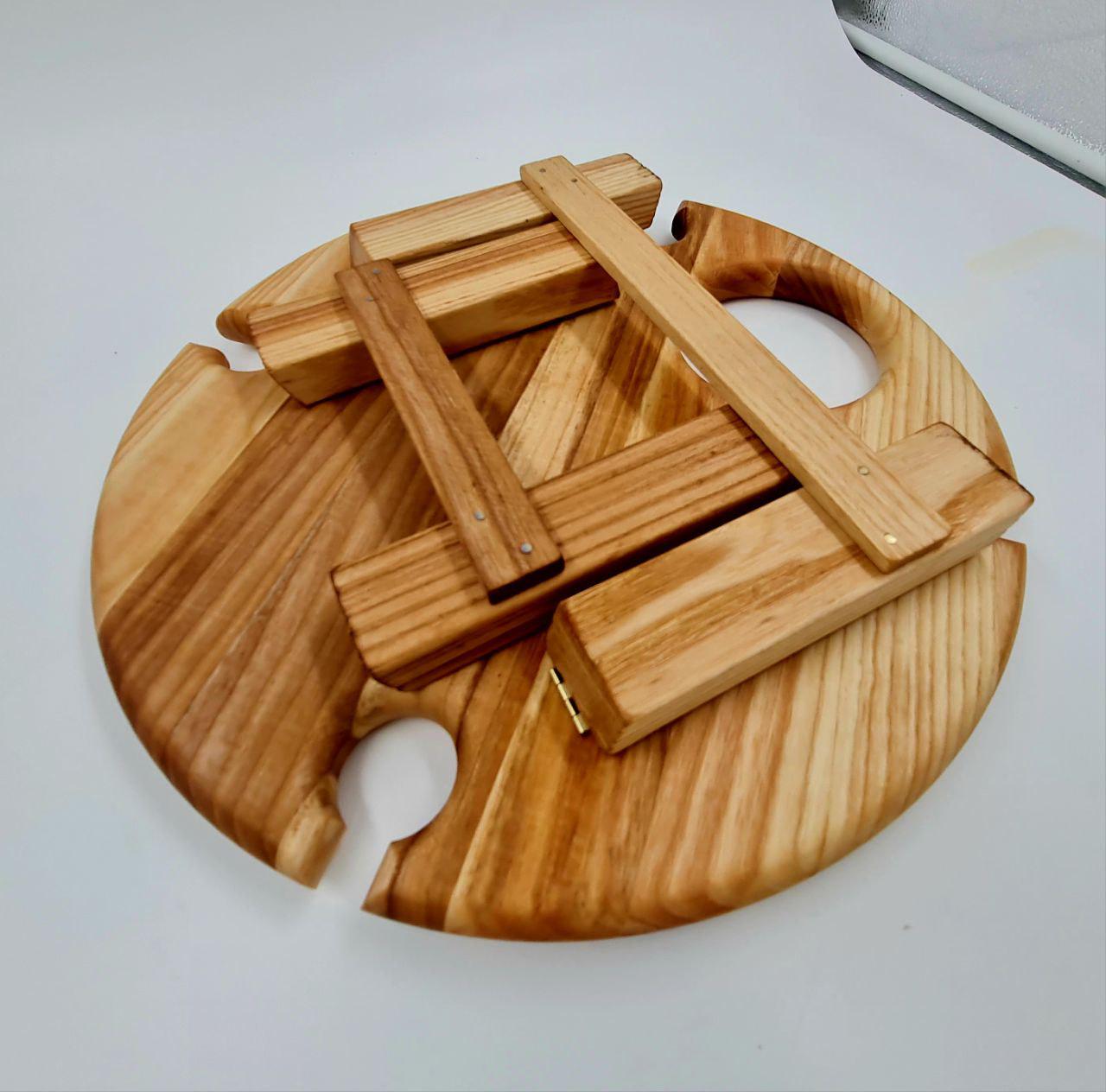 Столик деревянный винный на складных ножках древесина дуб d 35 см 14 см - фото 2