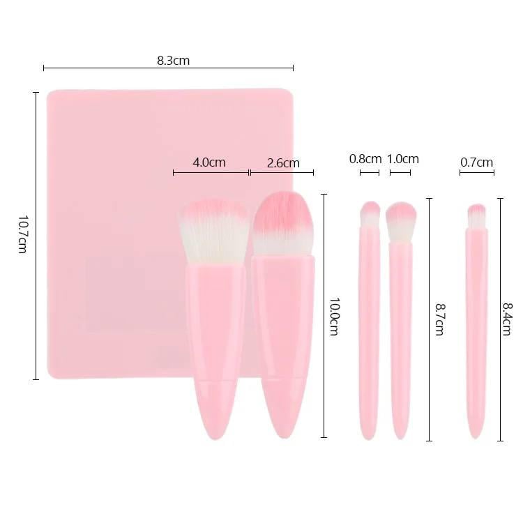 Набор кисточек для макияжа в органайзере с зеркалом 5 шт. Светло-розовый (17930048) - фото 6