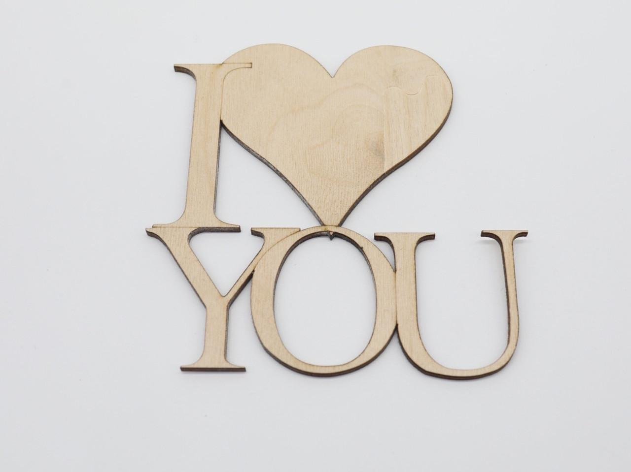 Заготівка із фанери I Love You із серцем 120х120 мм (Х-054)