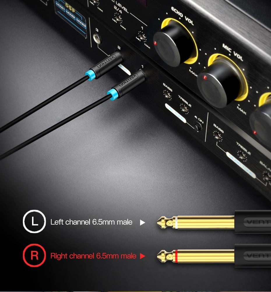 Кабель Vention 2x 6.5 мм Jack-3.5 мм minijack HiFi стерео AUX на 6.35 мм TRS L/R Канали TS 1/4" на TRS 1/8" 5 м Чорний (BACBJ) - фото 6 Кабель Vention 2x 6.5 мм Jack-3.5 мм minijack HiFi стерео AUX на 6.35 мм TRS L/R Канали TS 1/4" на TRS 1/8" 5 м Чорний (BACBJ) - фото 6