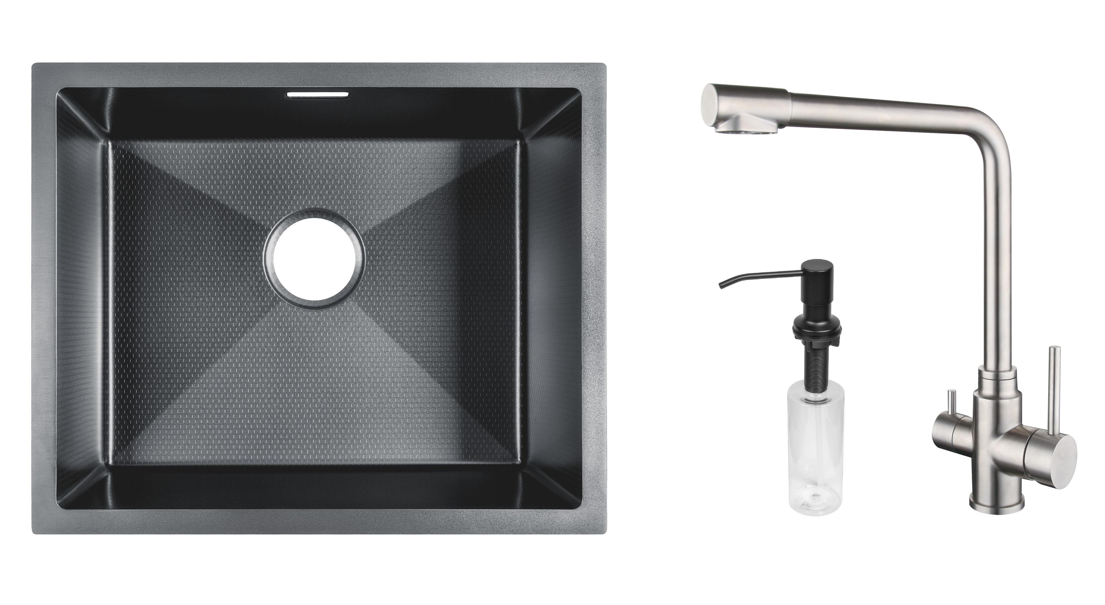 Комплект из кухонной мойки Gunter&Hauer Ruwer 5522 Black Honey кухонного смесителя Gunter&Hauer LUFT Br
