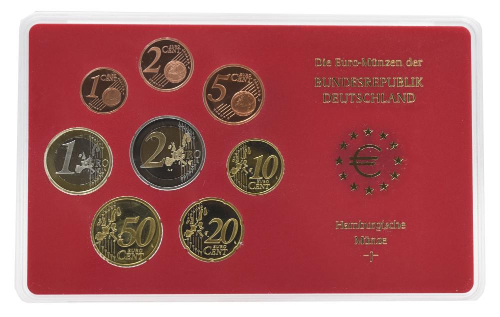 Коллекционные монеты Германия набор из 8 монет евро 2004 UNC J 1/2/5/10/20/50 евроцентов 1/2 евро в сувенирной упаковке (М22733)
