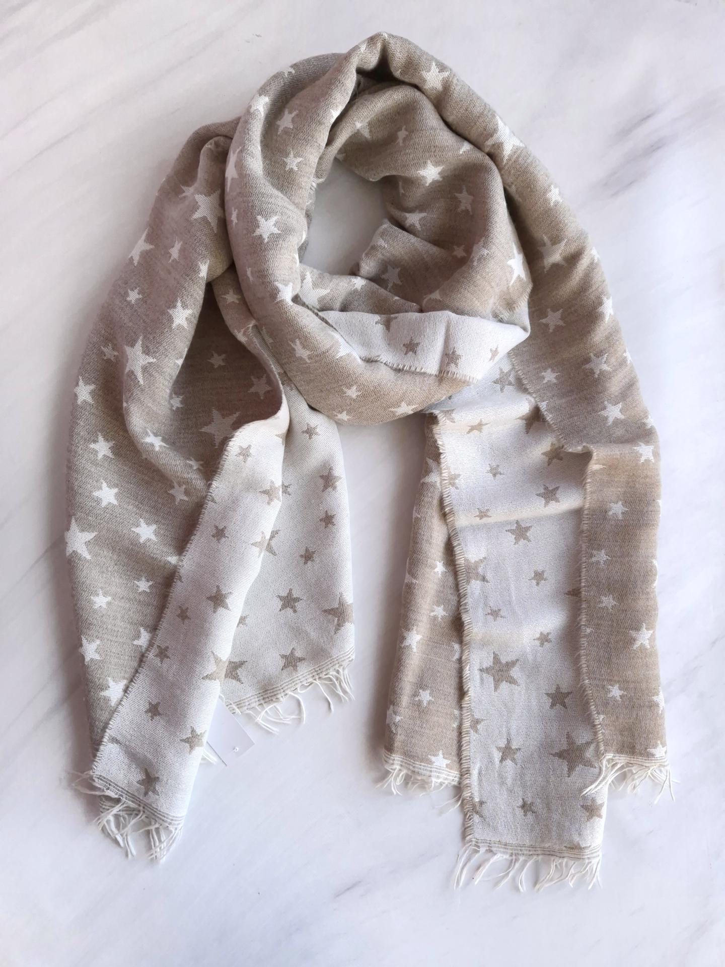 Шарф-палантин жіночий в зірки весна-осінь 212х62 см Бежевий (15925)