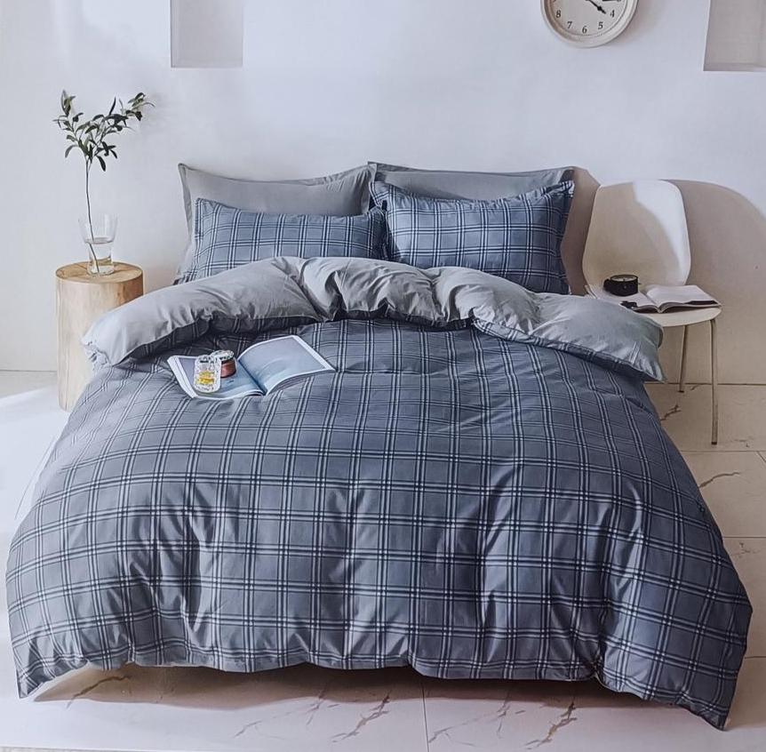 Комплект постельного белья Luna Home Клеточка полуторный хлопок 9984766 Сине-белый (DR010376)