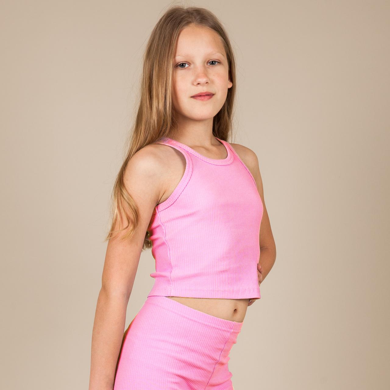 Майка детская для девочки Gabbi Рубчик хлопковая укороченная 140-146 см Розовый (12875)