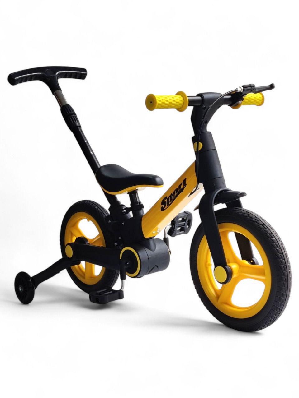 Велосипед-беговел с родительской ручкой Sport 1200 трехколесный до 60 кг Желтый с черным (1200r-s1)