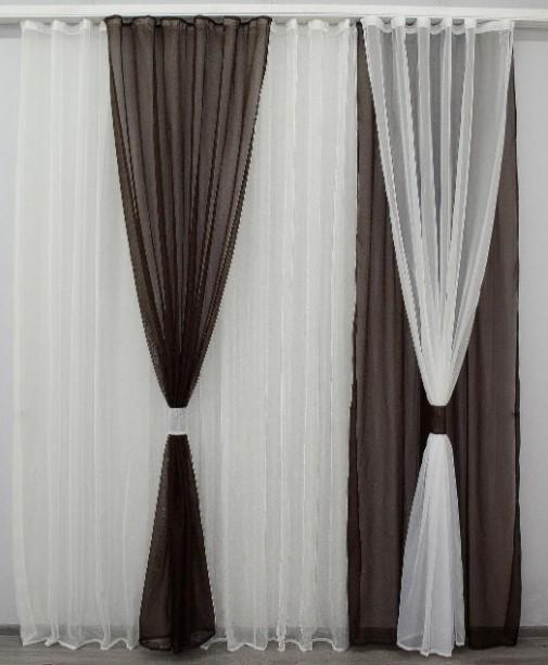 Комплект штор шифон 1,5x2,7 м 3 шт. Молочный/Венге (001дк)