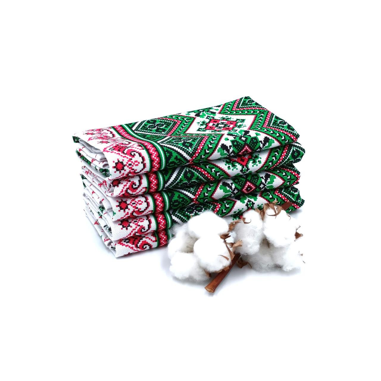 Набір рушників кухонних SUNROZ Орнамент зелений 35x70 см рогожка 5 шт. (LR-263)