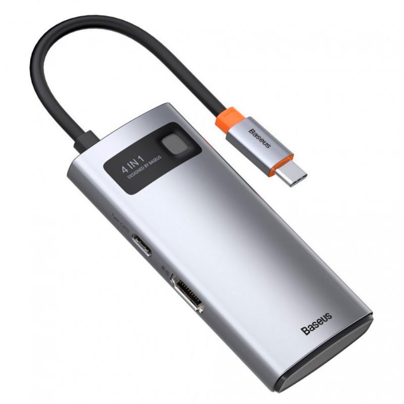 HUB адаптер USB BASEUS CAHUB-CY0G Type-C Metal Gleam Series 4-in-1 2USB HDMI Type-C 100W PD - фото 1