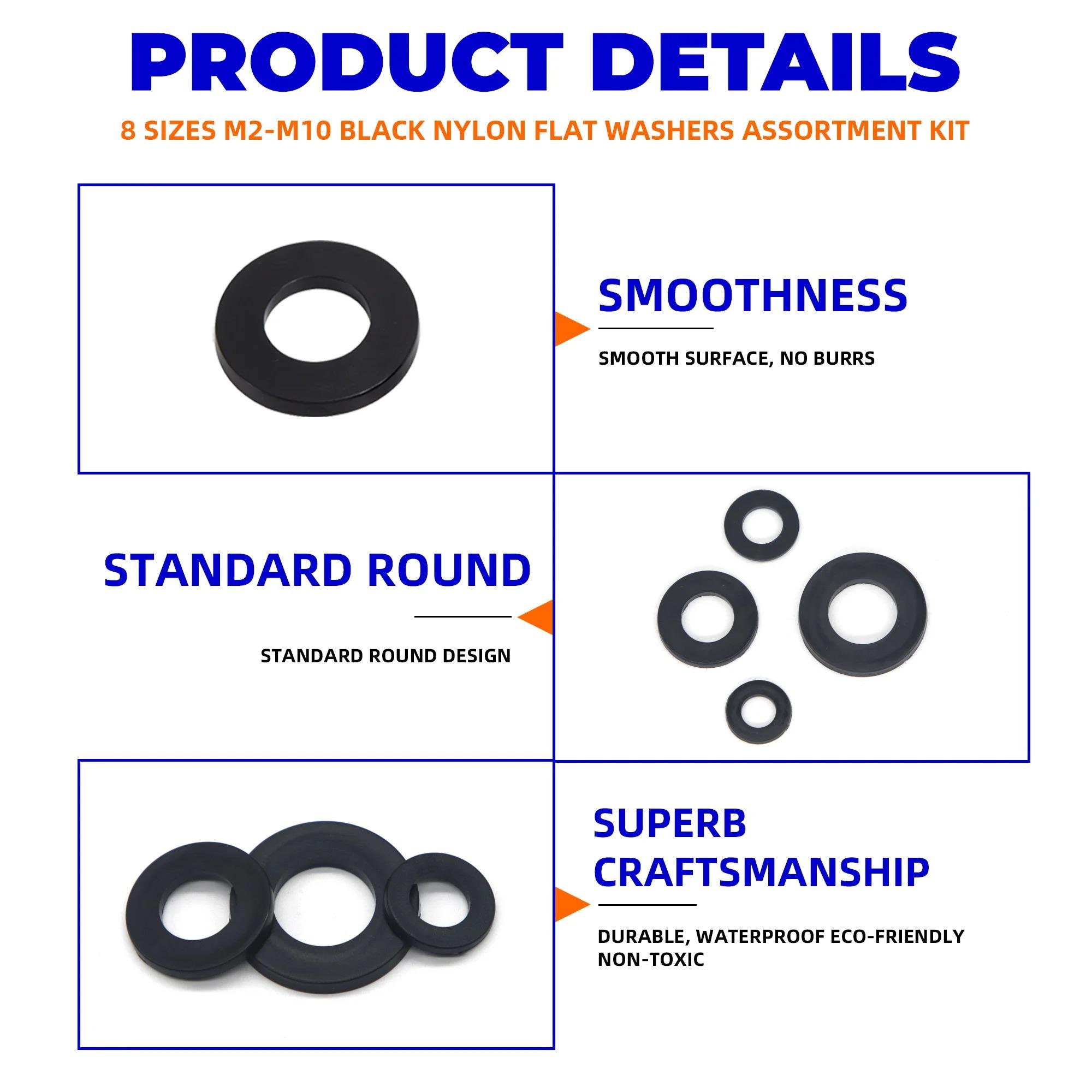 Набір пластикових шайб нейлонових M2/M2.5/M3/M4/M5/M6/M8/M10 500 шт. Чорний (527524) - фото 4 Набір пластикових шайб нейлонових M2/M2.5/M3/M4/M5/M6/M8/M10 500 шт. Чорний (527524) - фото 4