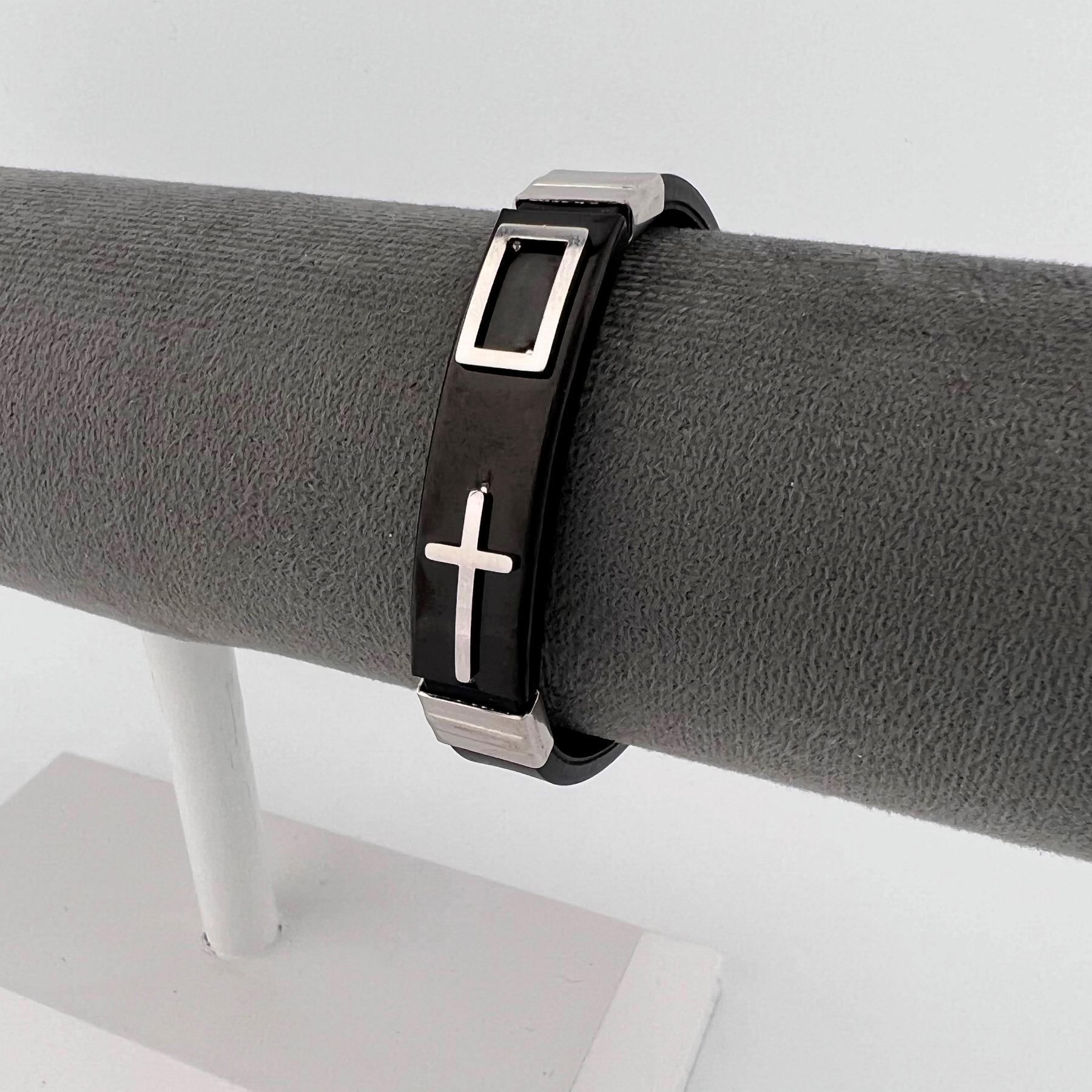 Браслет из медицинской стали крестик на силиконовом ремешке BSS-140