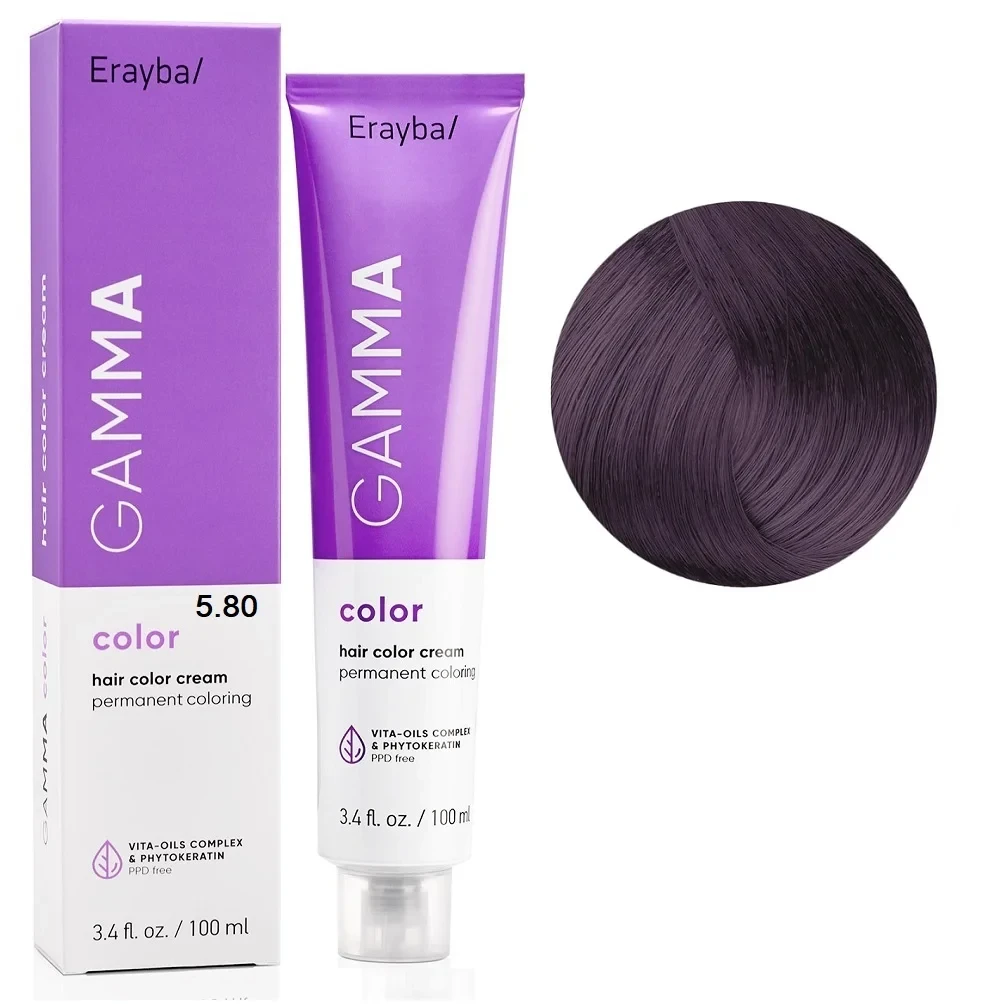 Краска для волос перманентная Erayba Gamma Color Cream 5/80 Светлый фиолетово-коричневый 100 мл