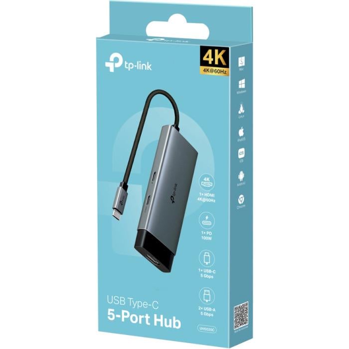 Концентратор TP-Link UH5020C 2xUSB 3.0 1xHDMI 1xUSB-C 3.0 1xUSB-C PD 100W Grey (30651623) - фото 2 Концентратор TP-Link UH5020C 2xUSB 3.0 1xHDMI 1xUSB-C 3.0 1xUSB-C PD 100W Grey (30651623) - фото 2