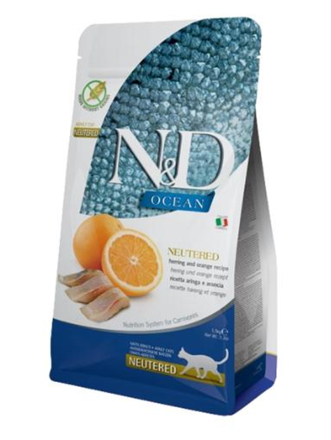 Корм для кошек взрослых стерилизованных Фарміна N&D GF Ocean HERRING/ORANGE NEUTER сельдь/апельсин беззерновой 300 г (40145)