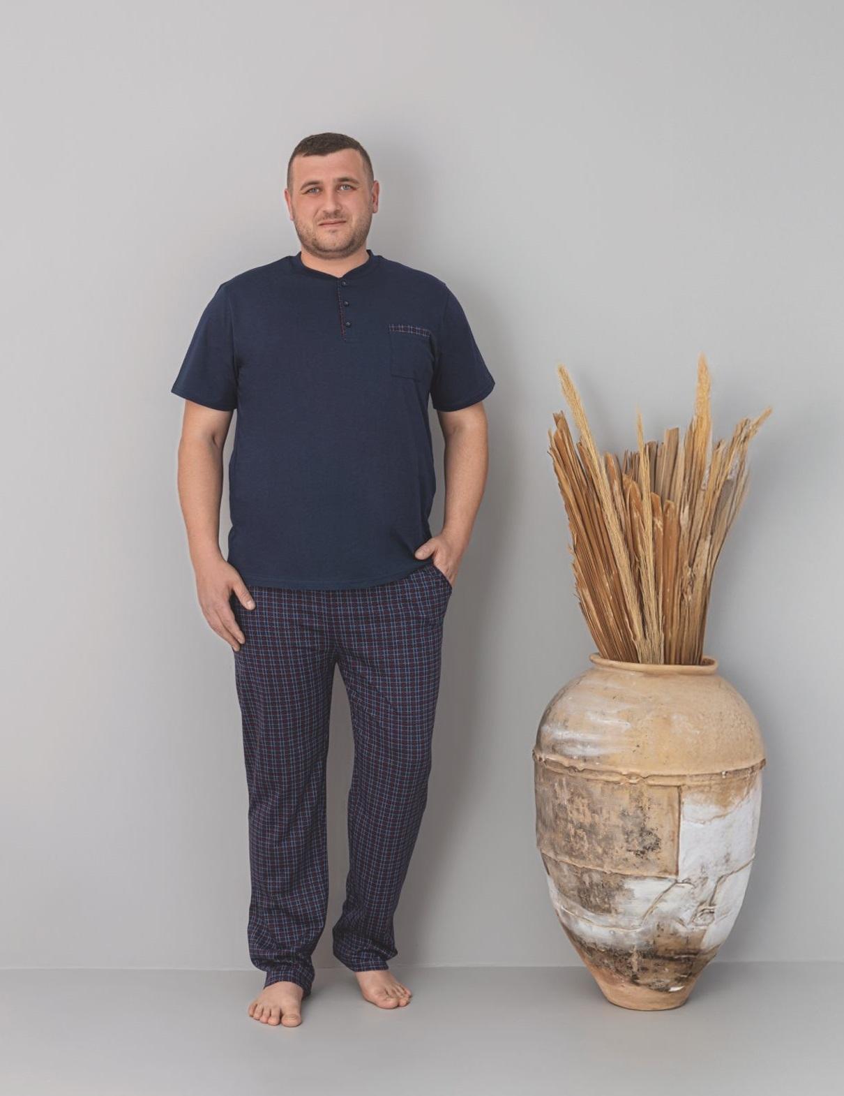 Піжама чоловіча бавовняна Cameron Premium футболка та штани в клітину 5XL Синій (PJ6730-6)