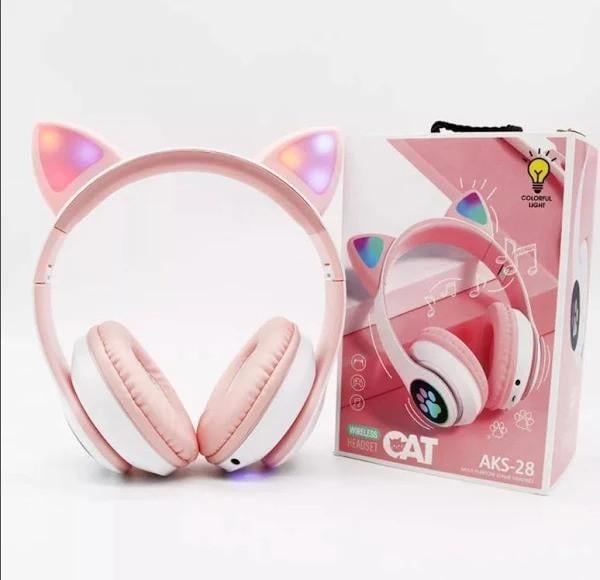 Навушники бездротові ASK-28 з котячими вушками та LED підсвіткою Рожевий (000346) - фото 2 Навушники бездротові ASK-28 з котячими вушками та LED підсвіткою Рожевий (000346) - фото 2