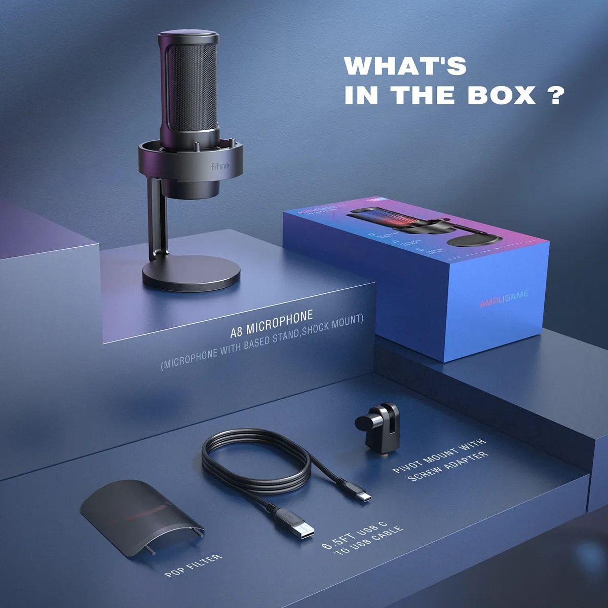 Мікрофон FIFINE AmpliGame A8 USB з RGB-підсвіткою Чорний (2117476556) - фото 5