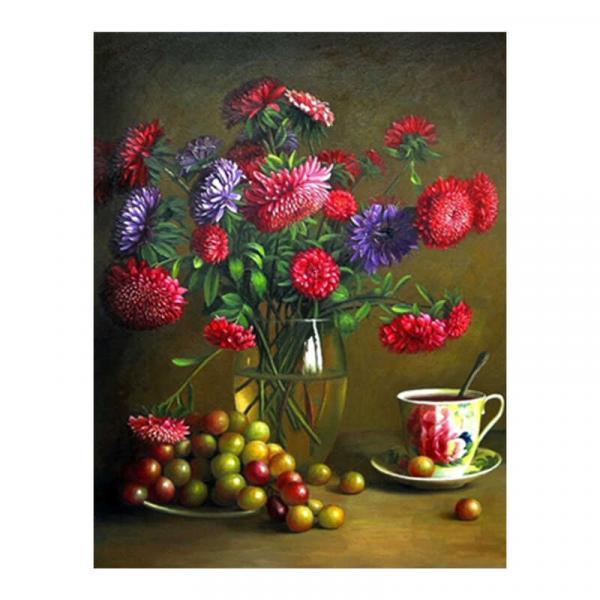 Алмазна мозаїка TK Group Натюрморт айстри і виноград 40х30 см з рамкою в коробці (GB74629-mt)