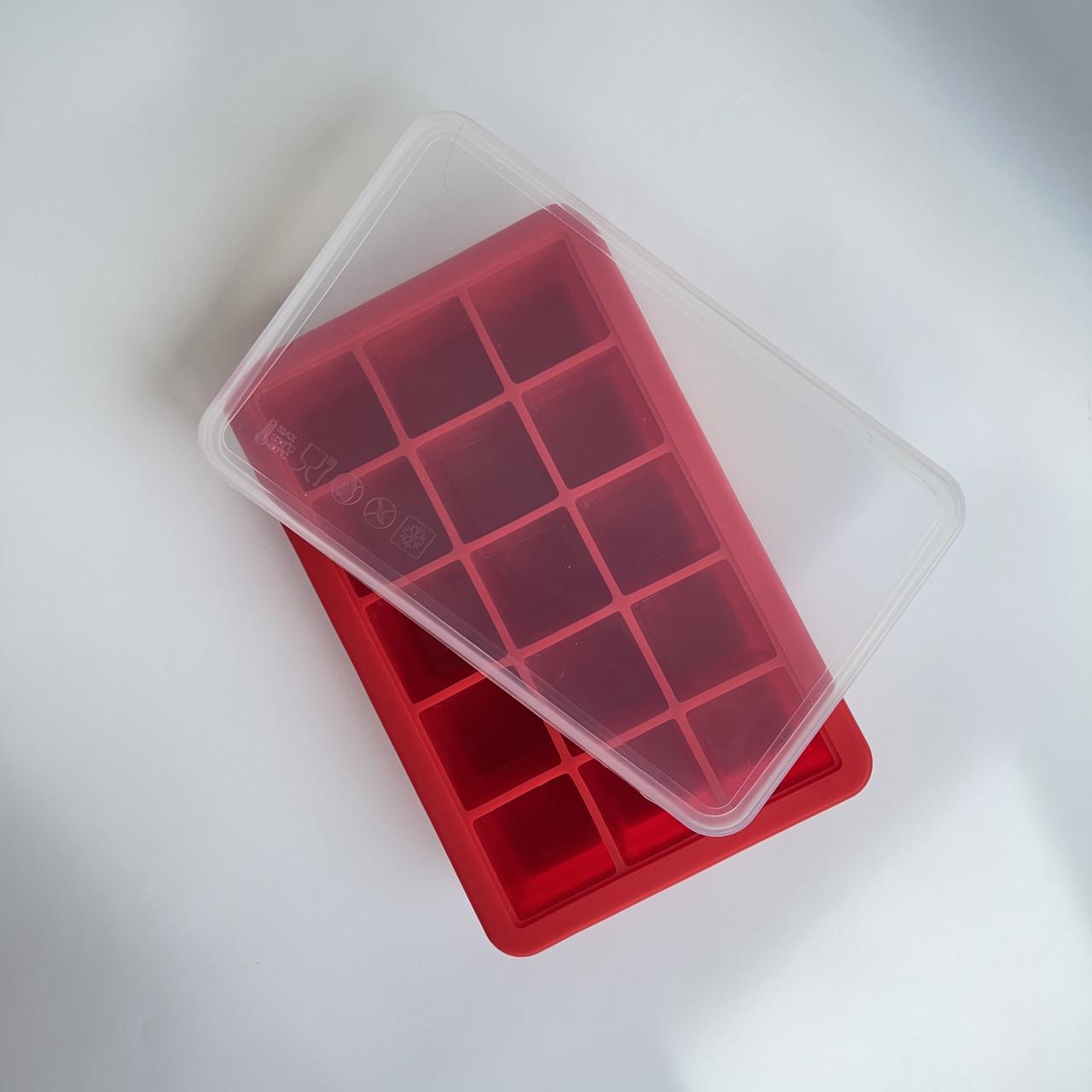 Форма силиконовая для льда Bar House средний куб на 15 кубиков с крышкой 3,2х3,2 см Красный