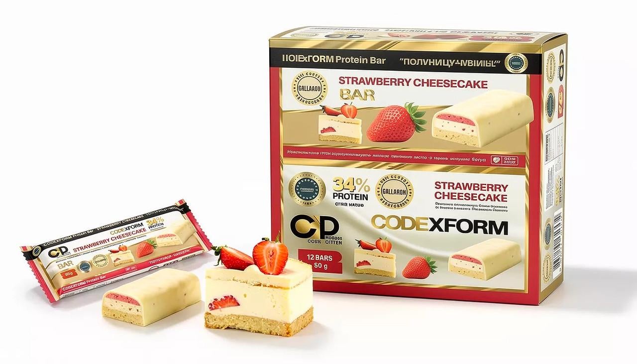 Протеїновий батончик CODExFORM Strawberry Cheesecake без цукру 34% протеїну 12 шт. (2934805021) Протеїновий батончик CODExFORM Strawberry Cheesecake без цукру 34% протеїну 12 шт. (2934805021)
