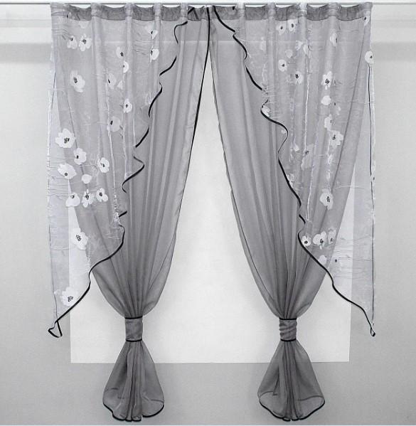 Комплект штор на кухню/балкон з підв'язками 280х170 см Сірий/Білий (065к)