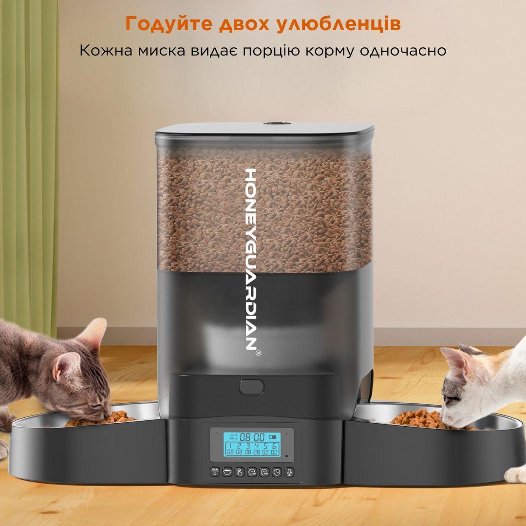 Кормушка автоматическая для кошек и собак HONEYGUARIDAN A303D 3,5 л 2 миски Черный (2090531938) - фото 3