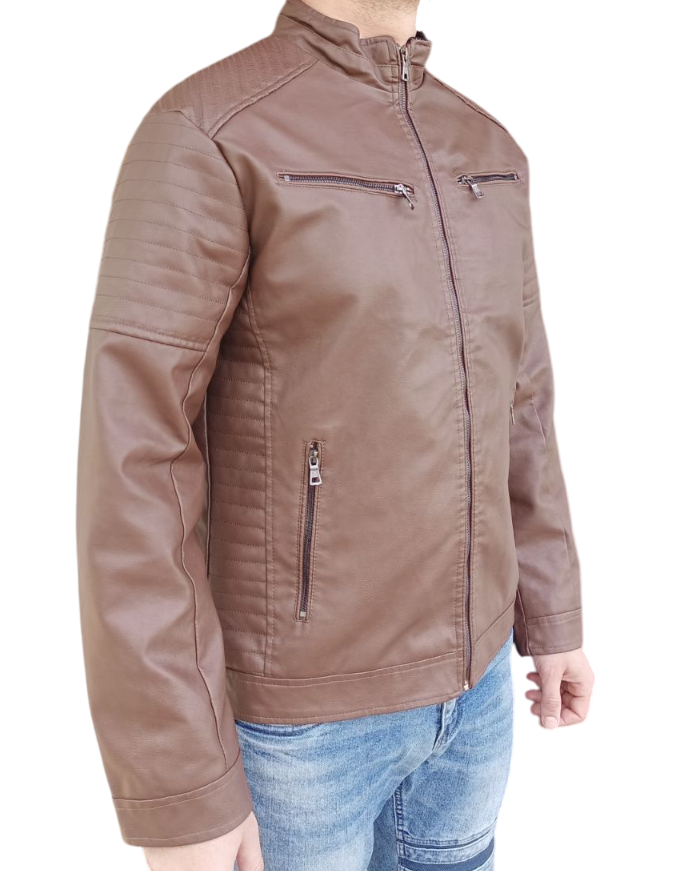 Куртка мужская демисезонная искусственная кожа XL Коричневый (4007)
