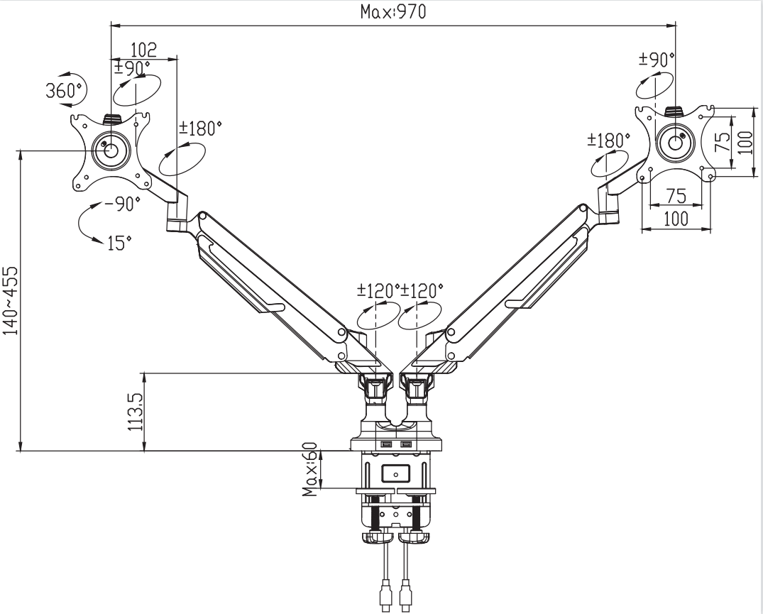 Кронштейн настольно-поворотный FlexiSpot DL2 для двух мониторов диагональю от 17 до 32" Черный - фото 6 Кронштейн настольно-поворотный FlexiSpot DL2 для двух мониторов диагональю от 17 до 32" Черный - фото 6