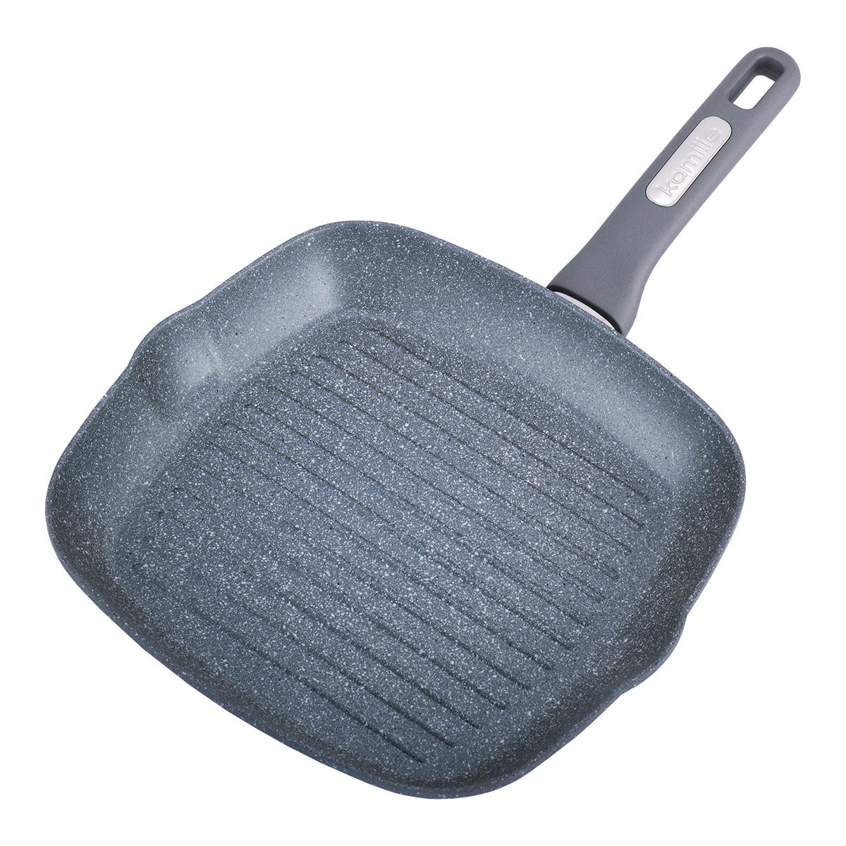 Сковорода-гриль квадратная Kamille с гранитным покрытием без крышки 28х28х4 см (4519391)