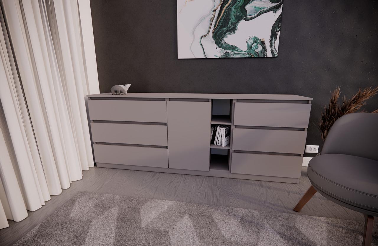 Комод MEBEX на 6 шухляд з центральною нішею 200х40х77 см Сірий світлий (VERTO3B2000LG) - фото 1