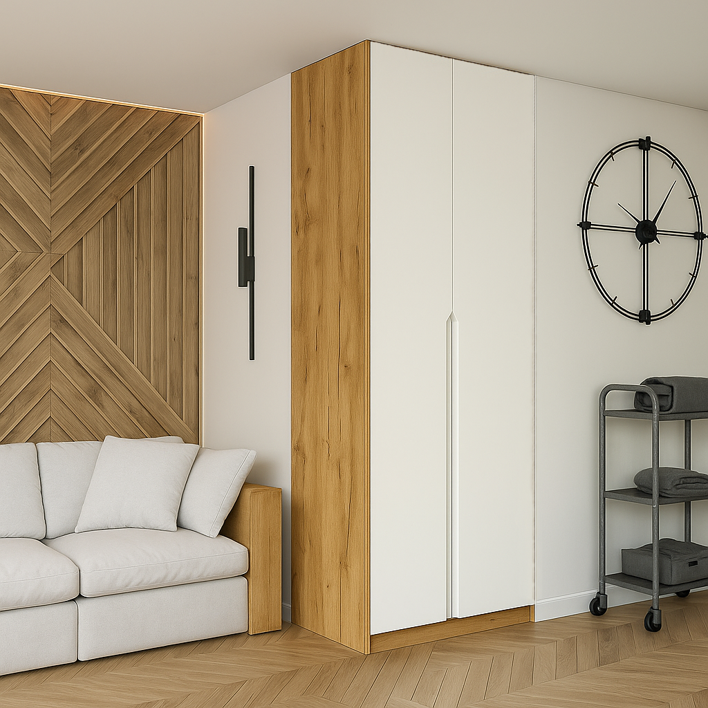 Шкаф распашной ШР1 SENAM 2100х800х600 мм корпус Дуб крафт золотой фасад МДФ краска Белый RAL 9010 (ШР1.21.60.8.ФР)