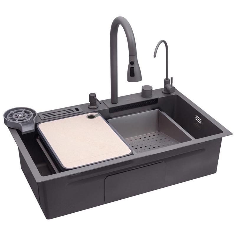 Мойка кухонная Kroner KRP Schwarze SET7545NG PVD 3,0/0,8 мм (2667608047)