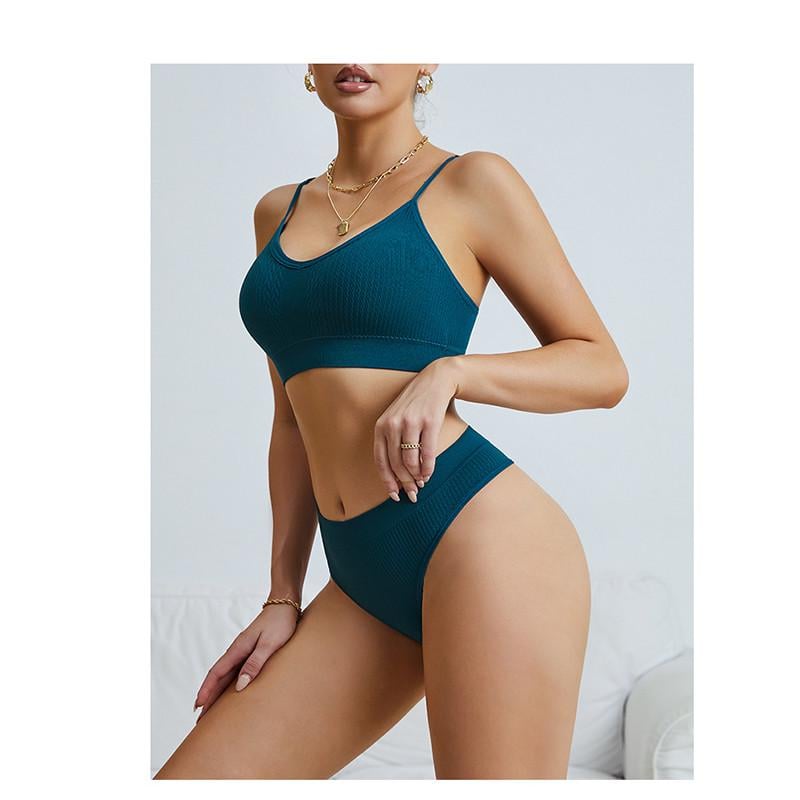 Комплект нижньої білизни жіночої Lesko 6608# Косичка труси та топ L Смарагдовий (27639456) - фото 2 Комплект нижньої білизни жіночої Lesko 6608# Косичка труси та топ L Смарагдовий (27639456) - фото 2