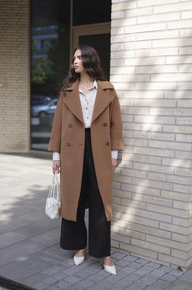 Пальто Lipar с подвернутыми рукавами р. 52 Кемел (6309/3)