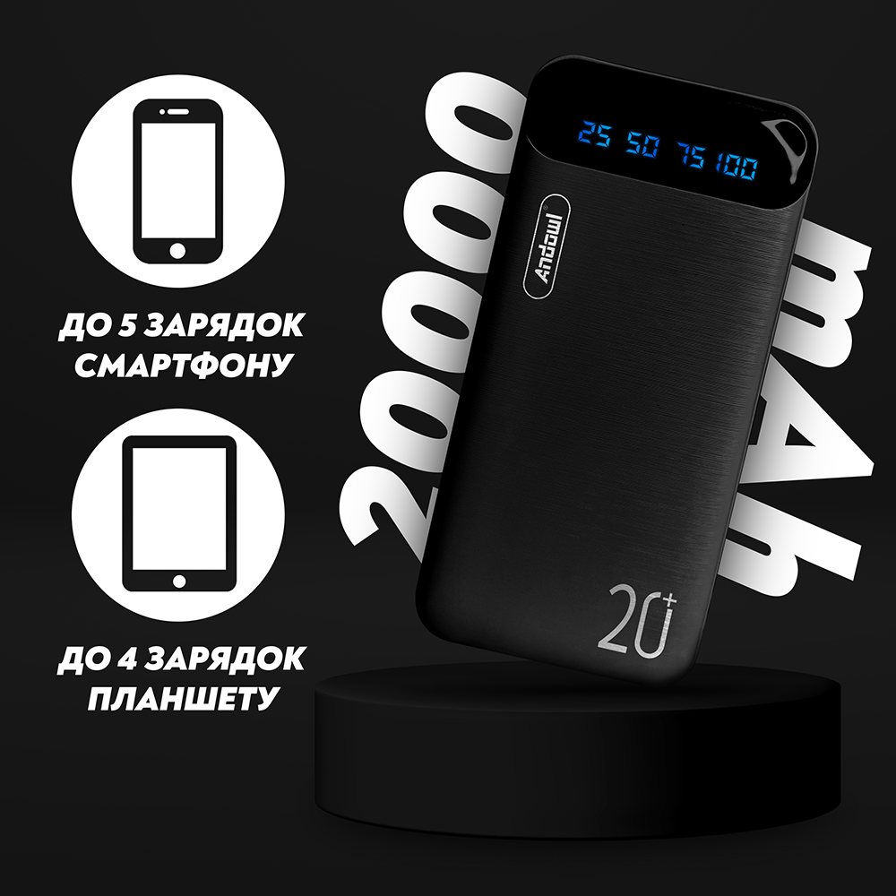 Повербанк Andowl Q-CD223Х1 20000 mAh зі швидкою зарядкою дисплеєм портами Micro USB/Type C Чорний (68) - фото 3 Повербанк Andowl Q-CD223Х1 20000 mAh зі швидкою зарядкою дисплеєм портами Micro USB/Type C Чорний (68) - фото 3
