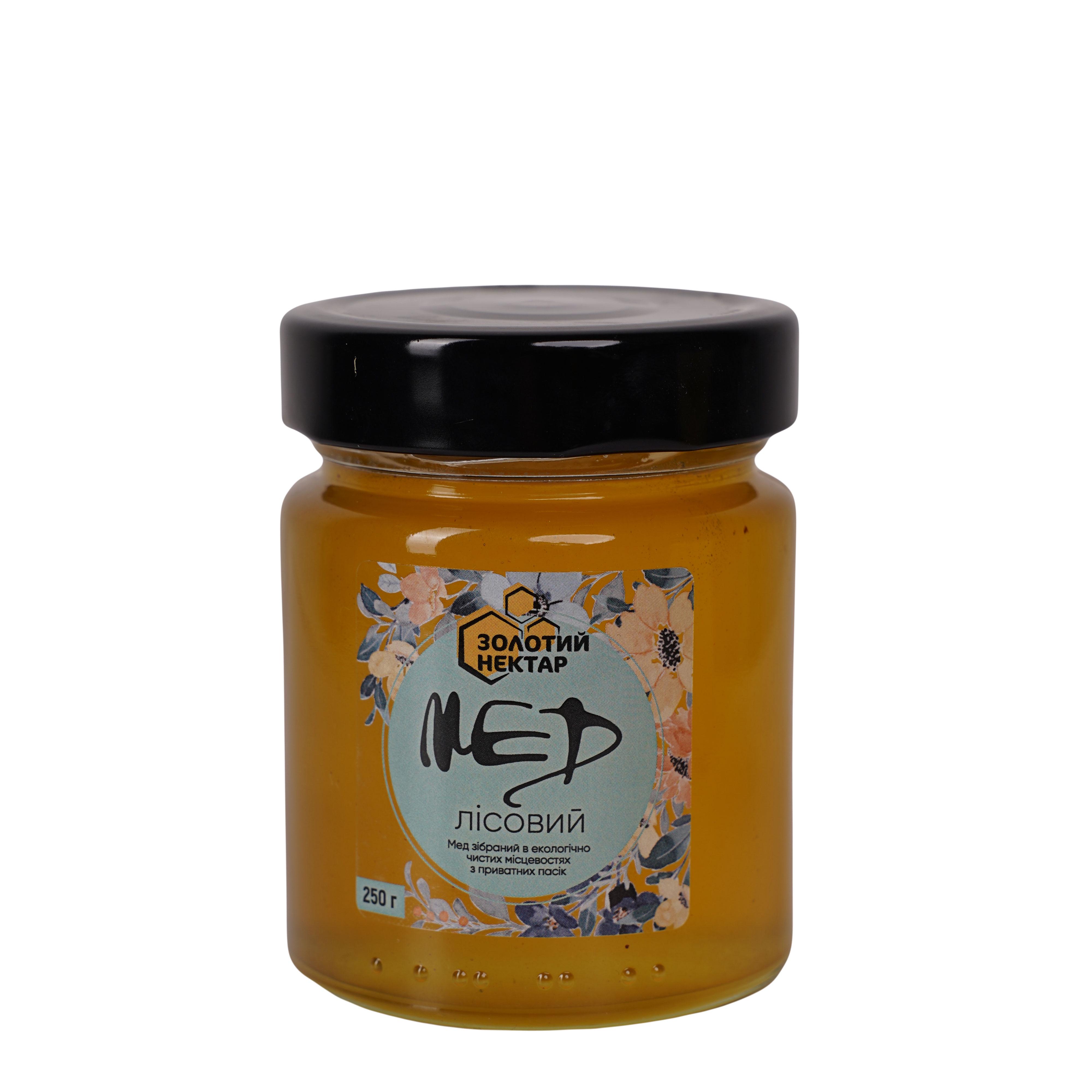 Мед лесной натуральный пчелиный Золотой Нектар в стеклянной банке 250 г