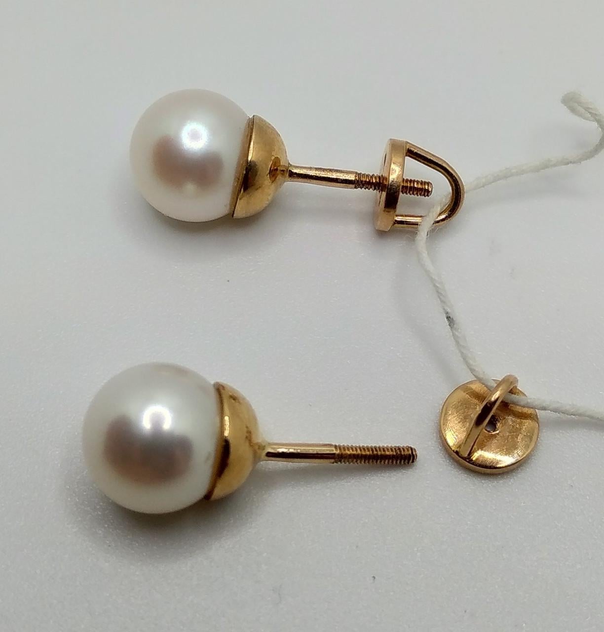 Серьги золото пусеты винтики жемчуг 585° 3,96 г (0902050)