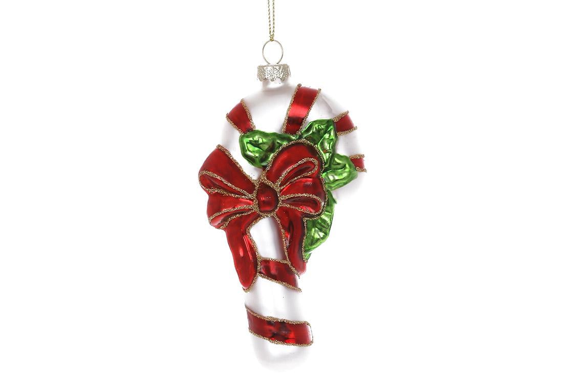 Іграшка на ялинку скляна BonaDi Льодяник 12,3 см Червоний з білим (115-191)