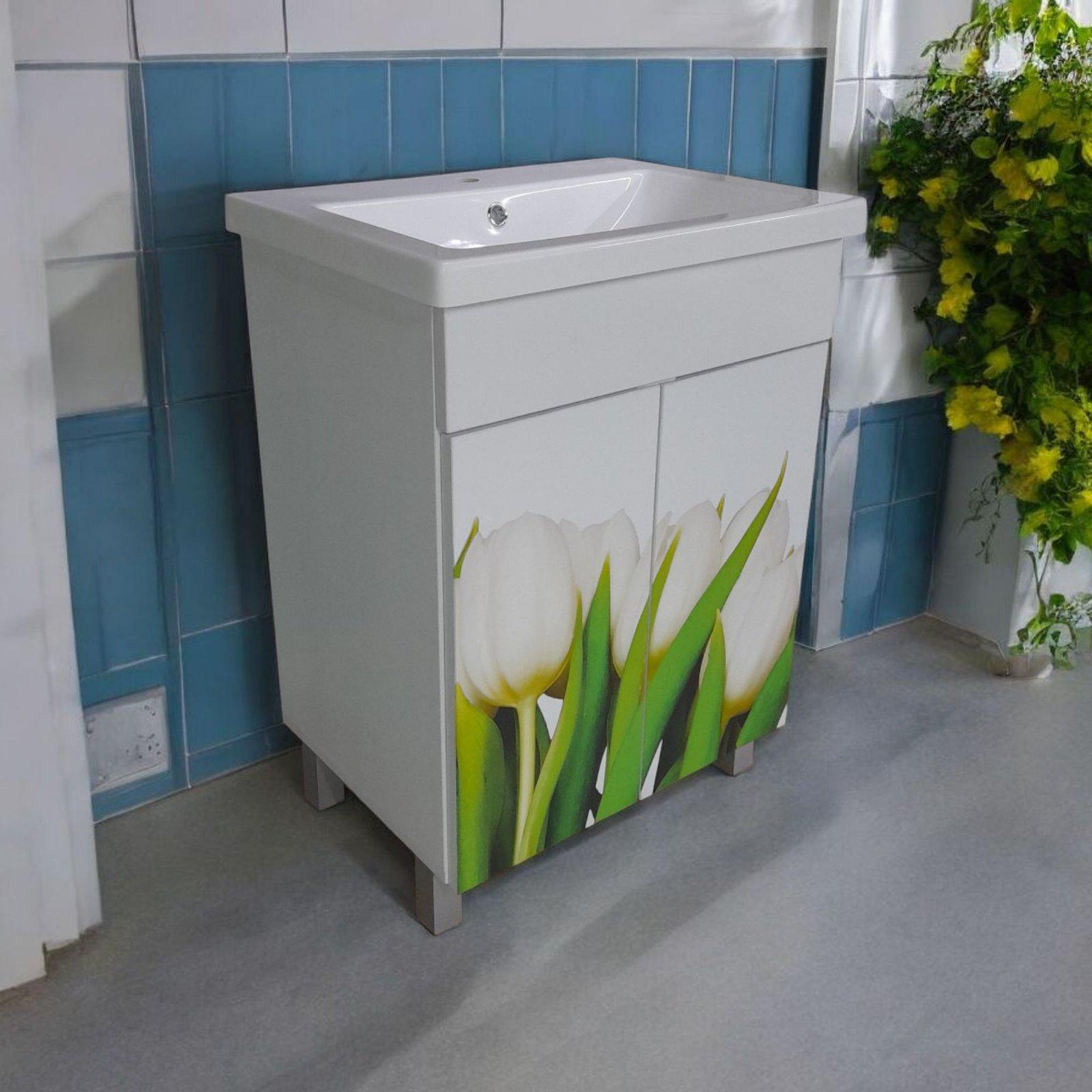 Тумба с умывальником для ванной комнаты Mikola-M Тюльпаны пластиковая 55 см (2356) - фото 11