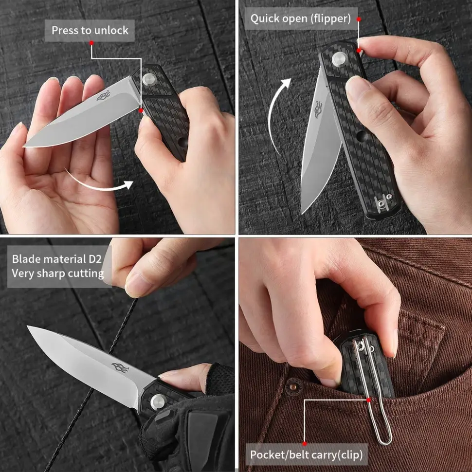 Нож складной Firebird FH927-CF сталь D2 Черный карбон (FH927-CF) - фото 4 Нож складной Firebird FH927-CF сталь D2 Черный карбон (FH927-CF) - фото 4