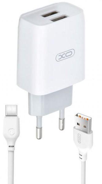 Сетевое зарядное устройство XO L57 Type-C 2USB/2,1A 2в1 Белый