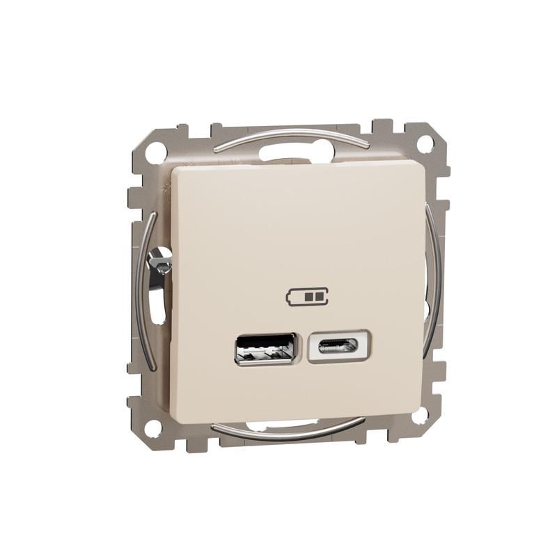 Розетка Schneider Electric USB тип A+A Sedna Design&Element 24А ABS-PC ABS-PC Бежевий (SDD112402)