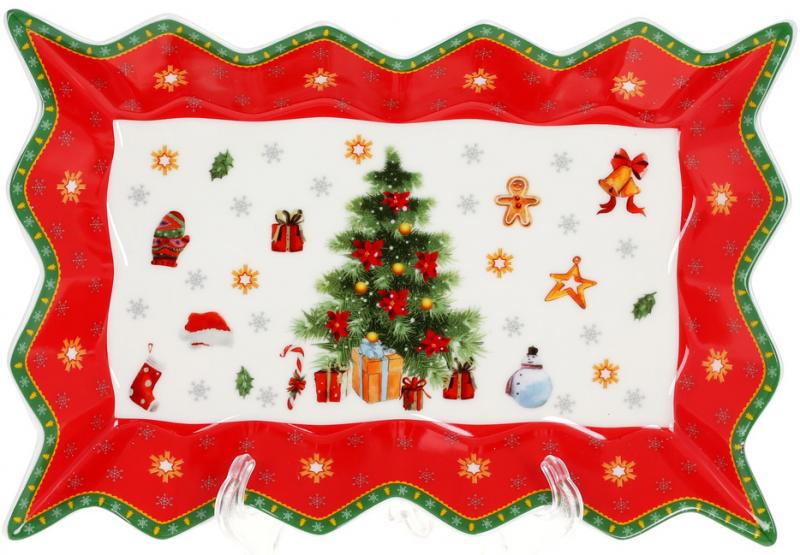 Блюдо фарфоровое прямоугольное С Рождеством 25 см (BD-498-259)