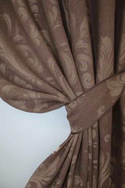 Комплект на кухню штори/ламбрекен льон 145х250 см Коричневий (039к) - фото 3