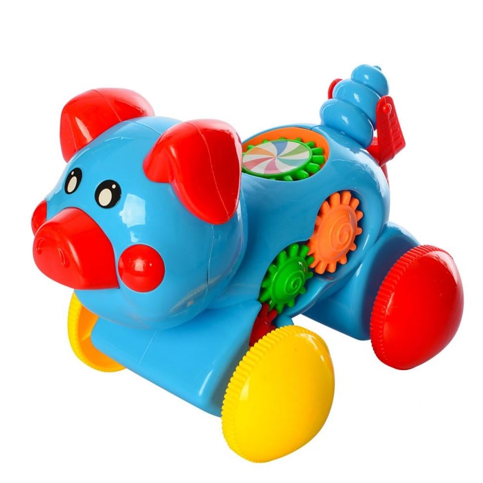 Игрушка MATR+ 0379MR Каталка на палке Поросенок Синий